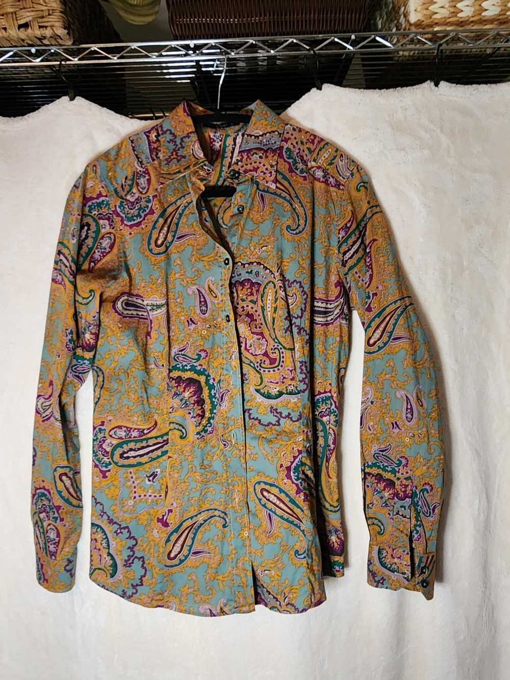 Etro Paisley Button-Down Shirt in Teal, Mustard & Purple